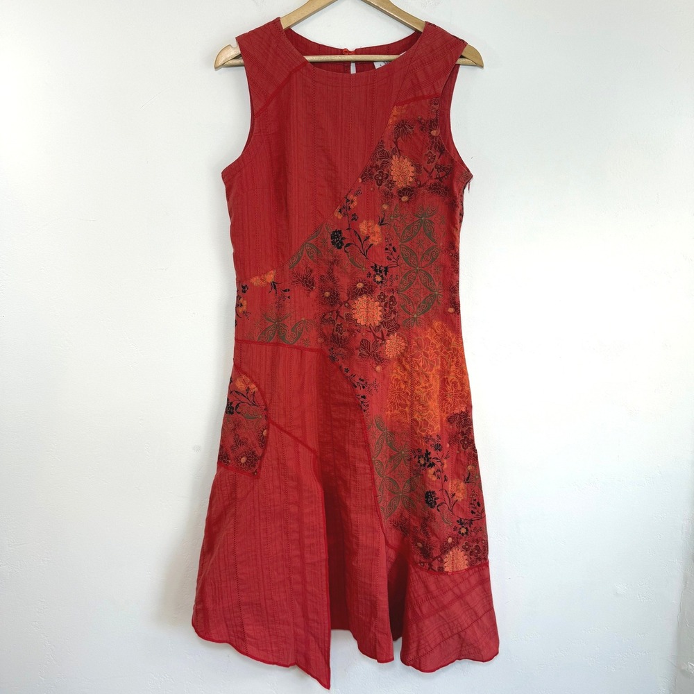 Affinites Armand Thiery Patchwork Dress Red Orange Lagenlook Boho Forest Fairy